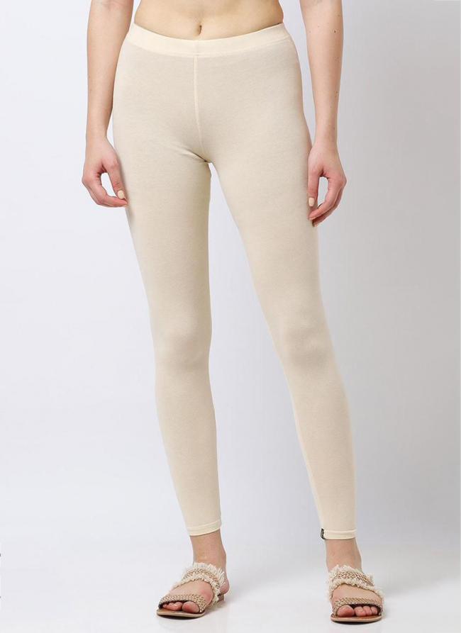 Cotton Lycra Beige Casual Wear Plain Leggings